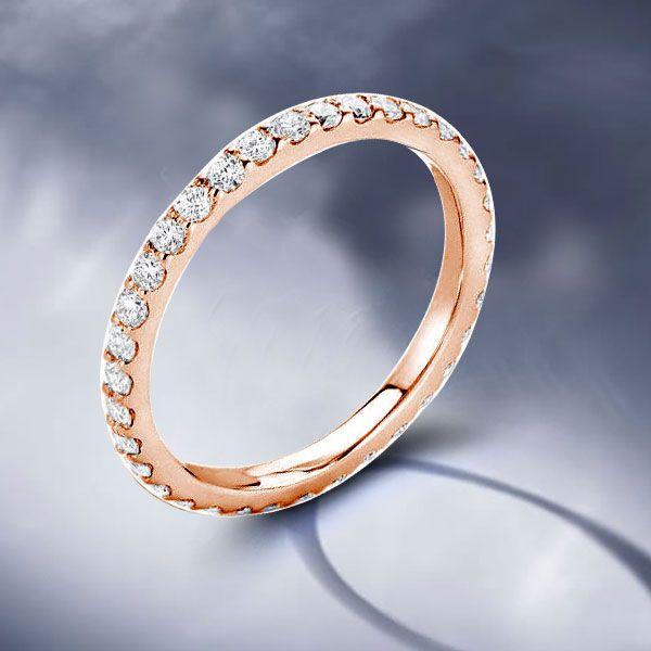 Rose Gold Wedding Band - 18K Plated Sterling Silver, Classic Round Cut