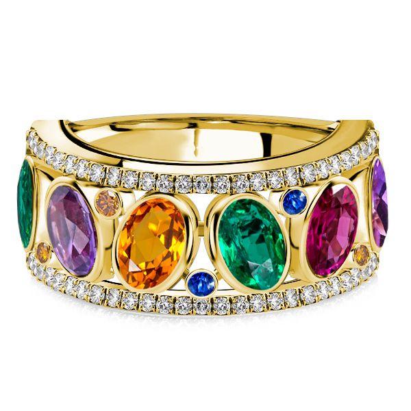 Oval Multi-Color Sapphire Wedding Band Ring in 18K Gold Plated Sterling Silver
