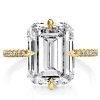 Emerald Cut Golden Hidden Halo Engagement Ring in 18K Gold Plated Sterling Silver
