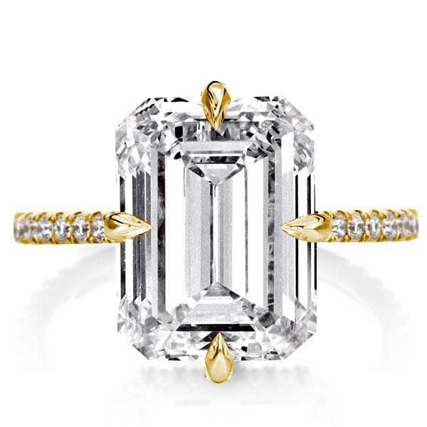 Emerald Cut Golden Hidden Halo Engagement Ring in 18K Gold Plated Sterling Silver