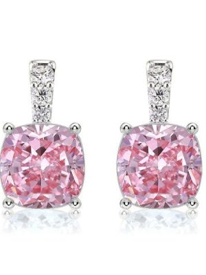 Pink Sapphire Drop Earrings for Women - Cushion Cut, 925 Sterling Silver