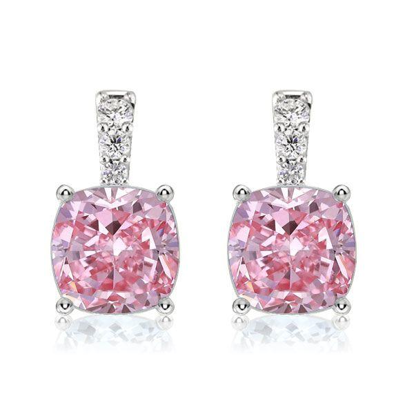 Pink Sapphire Drop Earrings for Women - Cushion Cut, 925 Sterling Silver