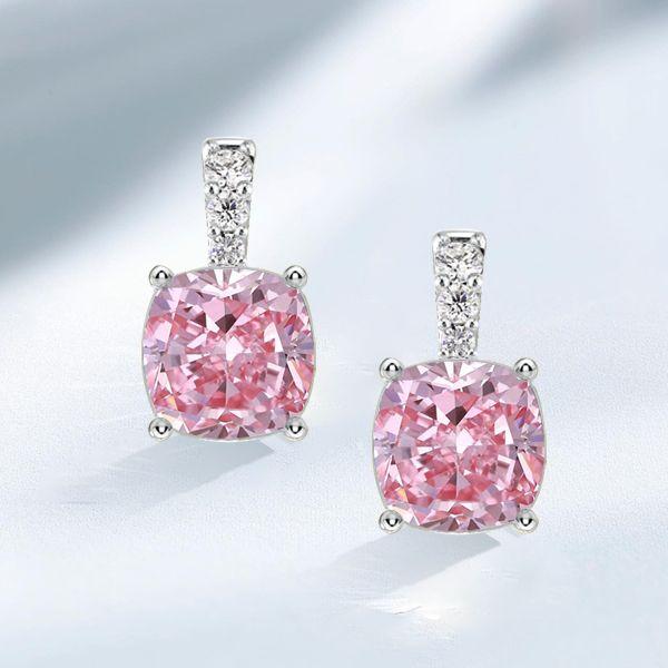 Pink Sapphire Drop Earrings for Women - Cushion Cut, 925 Sterling Silver