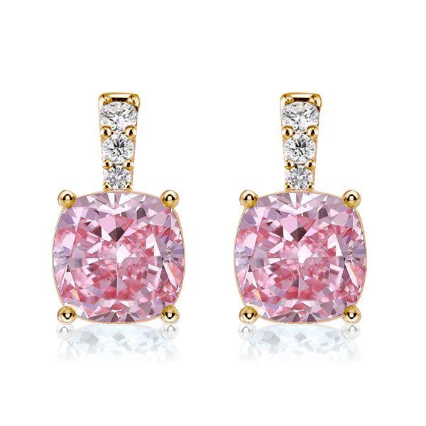 Pink Sapphire Drop Earrings for Women - Cushion Cut, 925 Sterling Silver