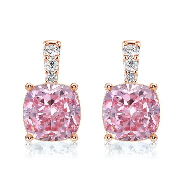 Pink Sapphire Drop Earrings for Women - Cushion Cut, 925 Sterling Silver