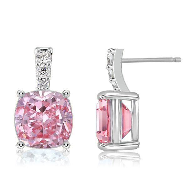 Pink Sapphire Drop Earrings for Women - Cushion Cut, 925 Sterling Silver