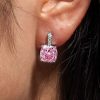 Pink Sapphire Drop Earrings for Women - Cushion Cut, 925 Sterling Silver