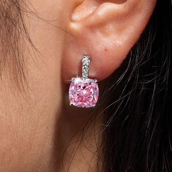 Pink Sapphire Drop Earrings for Women - Cushion Cut, 925 Sterling Silver