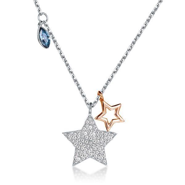 Rose Gold Star Necklace - 925 Sterling Silver - 18 Inch Chain