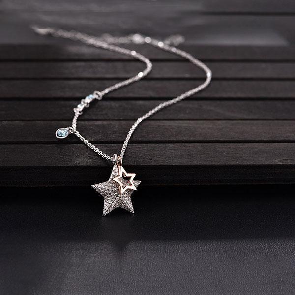 Rose Gold Star Necklace - 925 Sterling Silver - 18 Inch Chain
