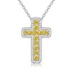 Cushion Cut Yellow Topaz Cross Necklace in Sterling Silver with Rhodium Plating