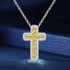 Cushion Cut Yellow Topaz Cross Necklace in Sterling Silver with Rhodium Plating
