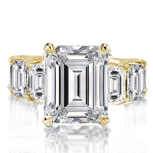5.00 CT Emerald Cut Solitaire Engagement Ring in 18K Gold Plated Sterling Silver