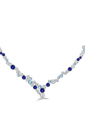 Blue Sapphire Tennis Necklace - Sterling Silver, 27.68 CT. TW