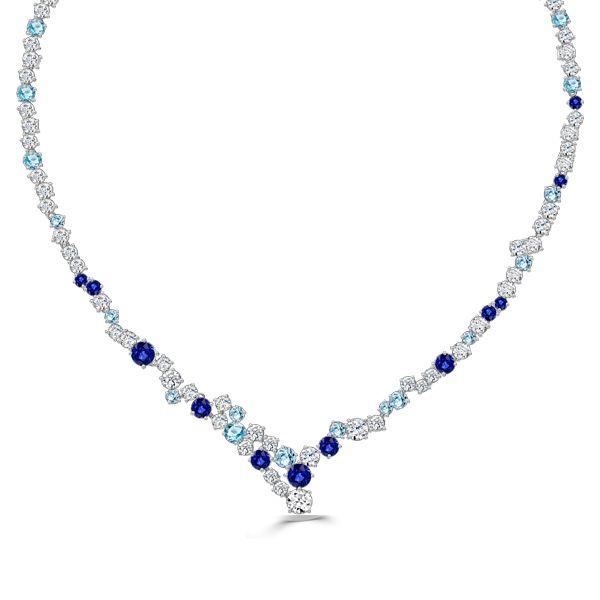 Blue Sapphire Tennis Necklace - Sterling Silver, 27.68 CT. TW