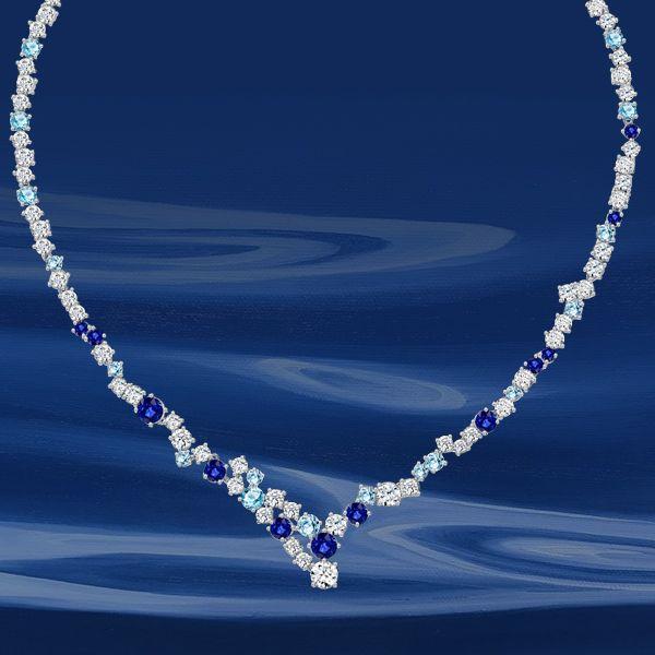 Blue Sapphire Tennis Necklace - Sterling Silver, 27.68 CT. TW