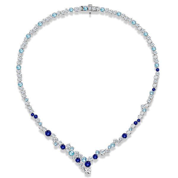 Blue Sapphire Tennis Necklace - Sterling Silver, 27.68 CT. TW
