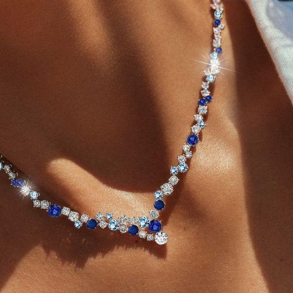 Blue Sapphire Tennis Necklace - Sterling Silver, 27.68 CT. TW