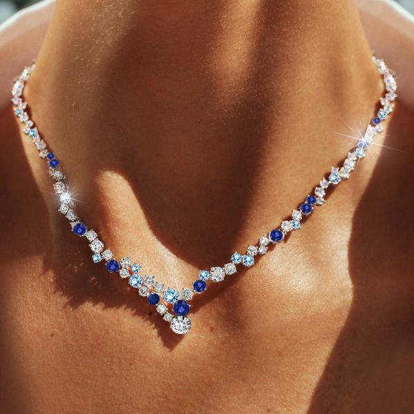Blue Sapphire Tennis Necklace - Sterling Silver, 27.68 CT. TW