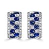 Vintage Blue and White Sapphire Bezel Set Sterling Silver Omega Hoop Earrings