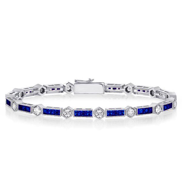 Sterling Silver White & Blue Round Tennis Bracelet - Wedding Jewelry