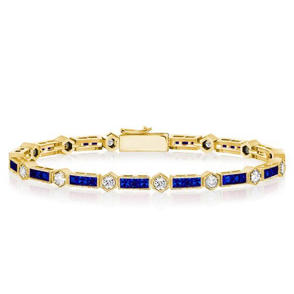 Sterling Silver White & Blue Round Tennis Bracelet - Wedding Jewelry