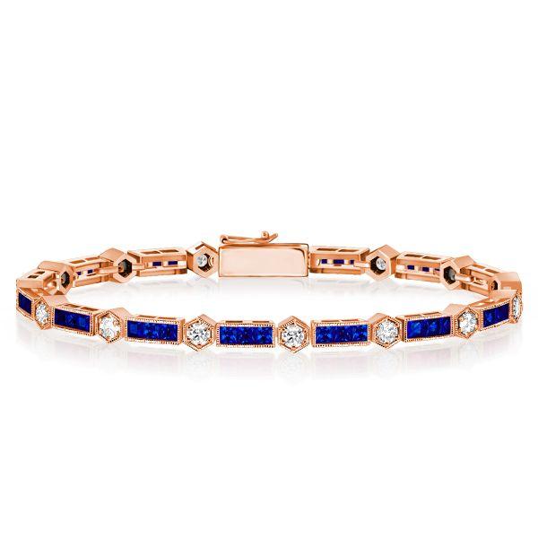 Sterling Silver White & Blue Round Tennis Bracelet - Wedding Jewelry