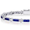 Sterling Silver White & Blue Round Tennis Bracelet - Wedding Jewelry