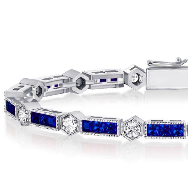 Sterling Silver White & Blue Round Tennis Bracelet - Wedding Jewelry