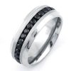 Titanium Steel Men's Black Wedding Band with Created Diamond Accent - 8MM