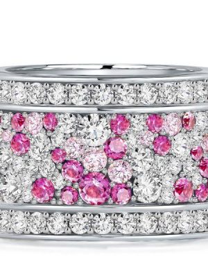Pink Eternity Wedding Band - Round Multi Row 7.94 CTW Sterling Silver Ring for Women