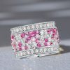 Pink Eternity Wedding Band - Round Multi Row 7.94 CTW Sterling Silver Ring for Women