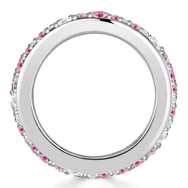 Pink Eternity Wedding Band - Round Multi Row 7.94 CTW Sterling Silver Ring for Women