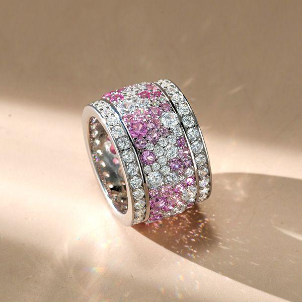 Pink Eternity Wedding Band - Round Multi Row 7.94 CTW Sterling Silver Ring for Women