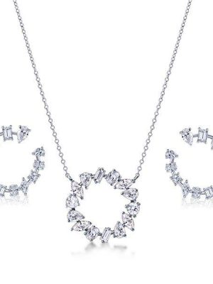 Sapphire Mixed Shape Pendant Necklace & Earrings Set - 925 Sterling Silver