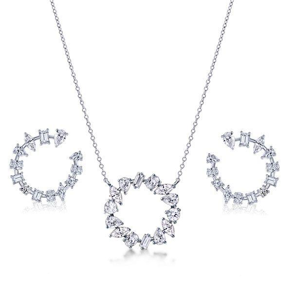 Sapphire Mixed Shape Pendant Necklace & Earrings Set - 925 Sterling Silver