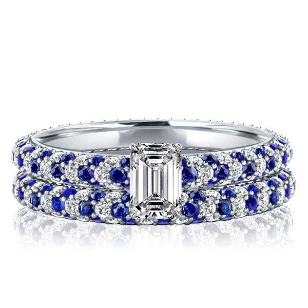 Emerald Cut Sterling Silver Bridal Set - Pave Setting, 0.5 CT Center Stone