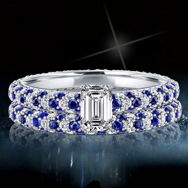 Emerald Cut Sterling Silver Bridal Set - Pave Setting, 0.5 CT Center Stone