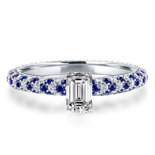 Emerald Cut Sterling Silver Bridal Set - Pave Setting, 0.5 CT Center Stone