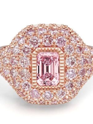 Emerald Cut Pink Sapphire Ring in 18K Rose Gold Plated Sterling Silver with Micro Pave Accents