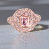 Emerald Cut Pink Sapphire Ring in 18K Rose Gold Plated Sterling Silver with Micro Pave Accents