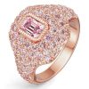 Emerald Cut Pink Sapphire Ring in 18K Rose Gold Plated Sterling Silver with Micro Pave Accents