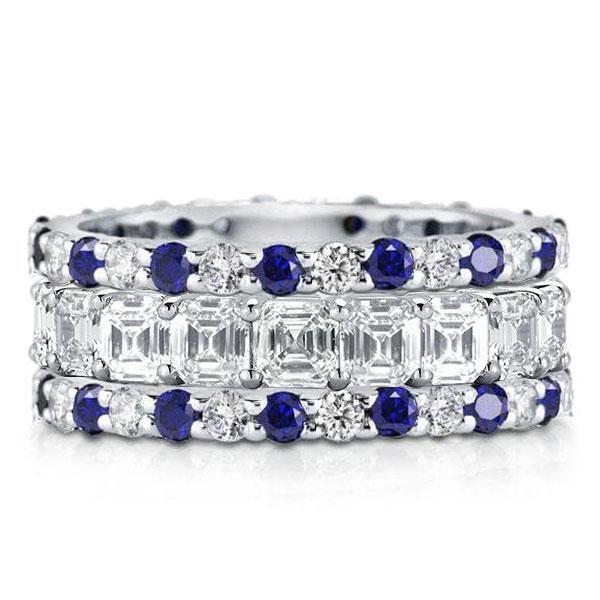 Double Stacked Sterling Silver Wedding Band - 10.60 CT. TW. Simulated Diamonds
