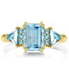 Emerald Cut Aquamarine Three Stone Engagement Ring - 18K Gold Plated Silver
