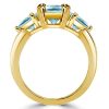 Emerald Cut Aquamarine Three Stone Engagement Ring - 18K Gold Plated Silver