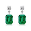 Emerald Cut Emerald and Sapphire Drop Earrings in Rhodium-Plated Sterling Silver