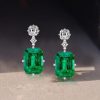 Emerald Cut Emerald and Sapphire Drop Earrings in Rhodium-Plated Sterling Silver