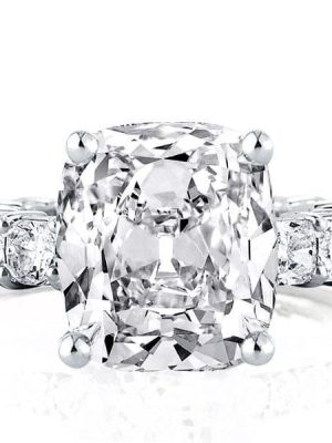 Cushion Cut Eternity Engagement Ring in Rhodium-Plated Sterling Silver