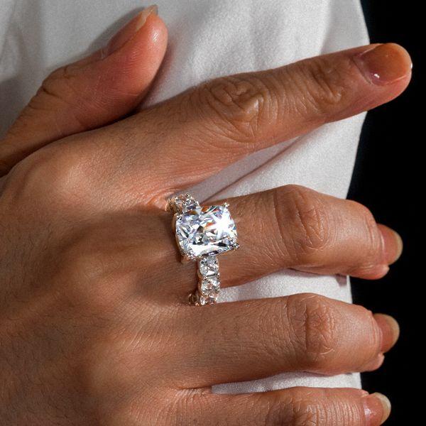 Cushion Cut Eternity Engagement Ring in Rhodium-Plated Sterling Silver