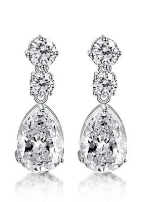 Sterling Silver Pear Drop Earrings with Created White Sapphires
